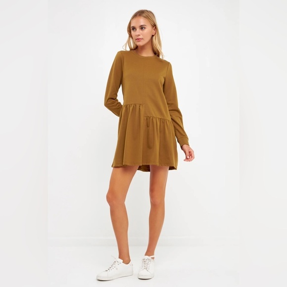NWT English Factory Knit Unbalanced Seam Dress, Olive, Size L - Picture 1 of 11
